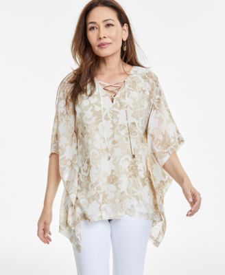 JM Collection - Women's Mirella Lace-Up Poncho Top