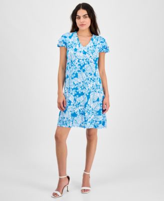 AK Anne Klein - Women's Printed Double Flutter-Sleeve Dress
