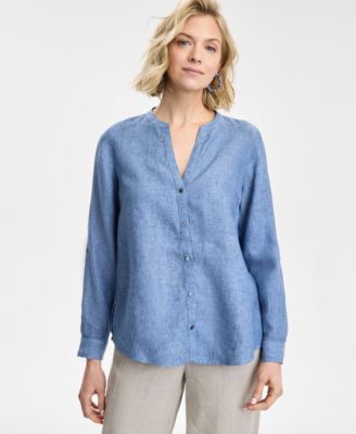 Charter Club - Petite Linen Roll-Tab-Sleeve Shirt