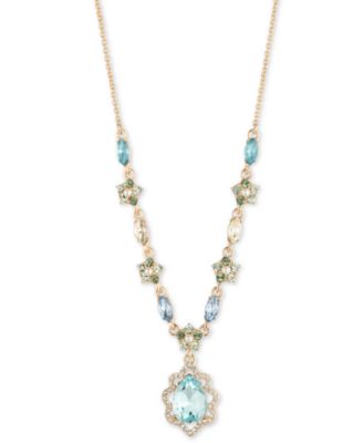 Marchesa - Gold-Tone Blue Multi Stone Lariat Necklace, 16" + 3" extender