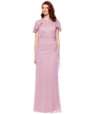 B&A By Betsy and Adam - Women's Draped Lace-Sleeve Gown
