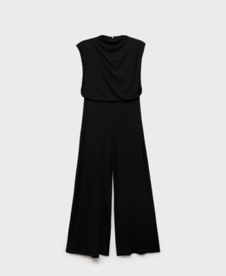 MANGO - Women's Draped Neckline Straight-Fit Jumpsuit