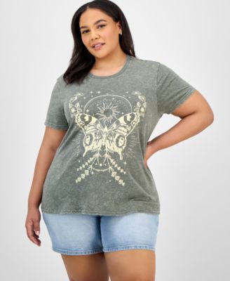 Rebellious One - Trendy Plus Size Graphic Print Butterfly T-Shirt