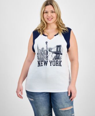 Rebellious One - Trendy Plus Size Cotton New York Graphic Top