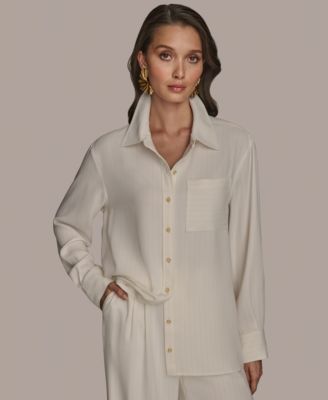 Donna Karan New York - Women's Long Sleeve Pinstripe Button-Down Shirt, Regular & Petite