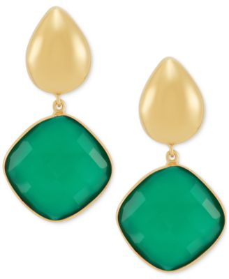 Macy's - Green Onyx Square Drop Earrings in 24k Gold-Plated Sterling Silver (Also in Black Onyx)