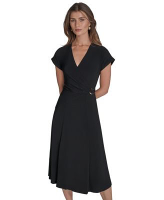 Halston - Women's Surplice-Neck Faux-Wrap Dress