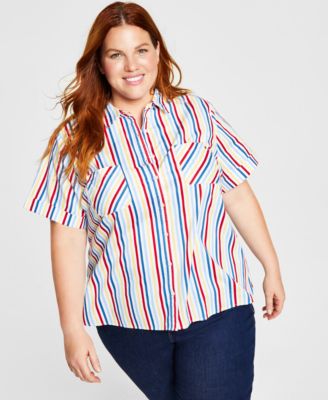 Tommy Hilfiger - Plus Size Striped Camp Shirt