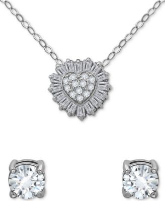 Giani Bernini - 2-Pc. Set Cubic Zirconia Heart Pendant Necklace & Solitaire Stud Earrings