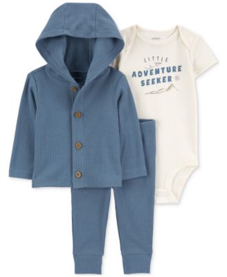 Carter's - Baby Boys Little Adventure Seeker Graphic Bodysuit, Hooded Cardigan & Pants, 3 Piece Set