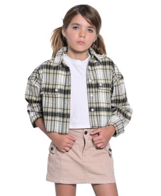 With Jules - Big Girls Cropped Plaid Flannel Shacket