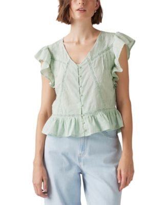 Levi's - Women's Aniston Cotton Ruffled Flutter-Sleeve Blouse