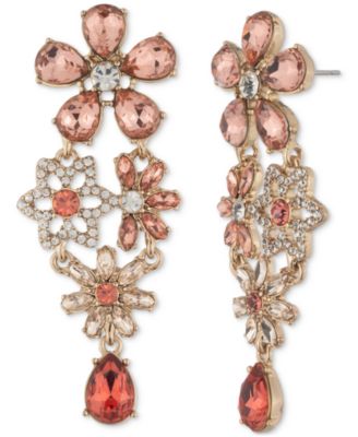 Givenchy - Gold-Tone Crystal & Stone Flower Chandelier Earrings