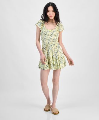 Self Esteem - Juniors' Flutter-Sleeve Smocked Ruffle-Hem Romper