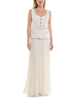 Taylor - Women's Mixed-Media Square-Neck Sleeveless Dress