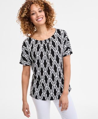 JM Collection - Women's Printed Scoop-Neck Short-Sleeve Top, Exclusively at Macy's